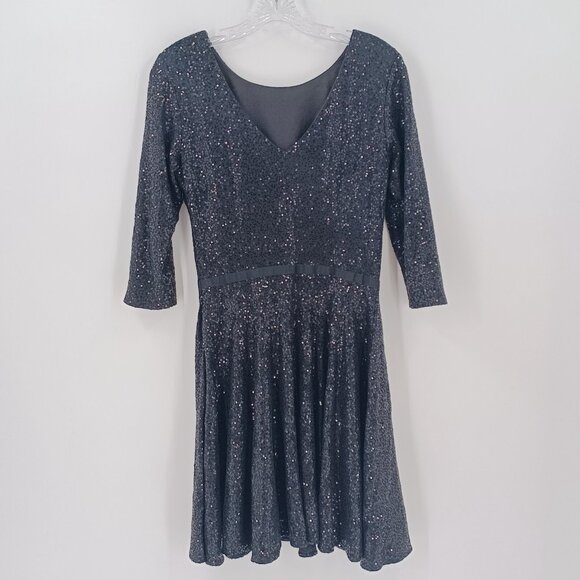 Maia Dress Womens Sz 4 Black Sequins Skater Short 3/4 Sleeve Cocktail Party Prom - Picture 5 of 14